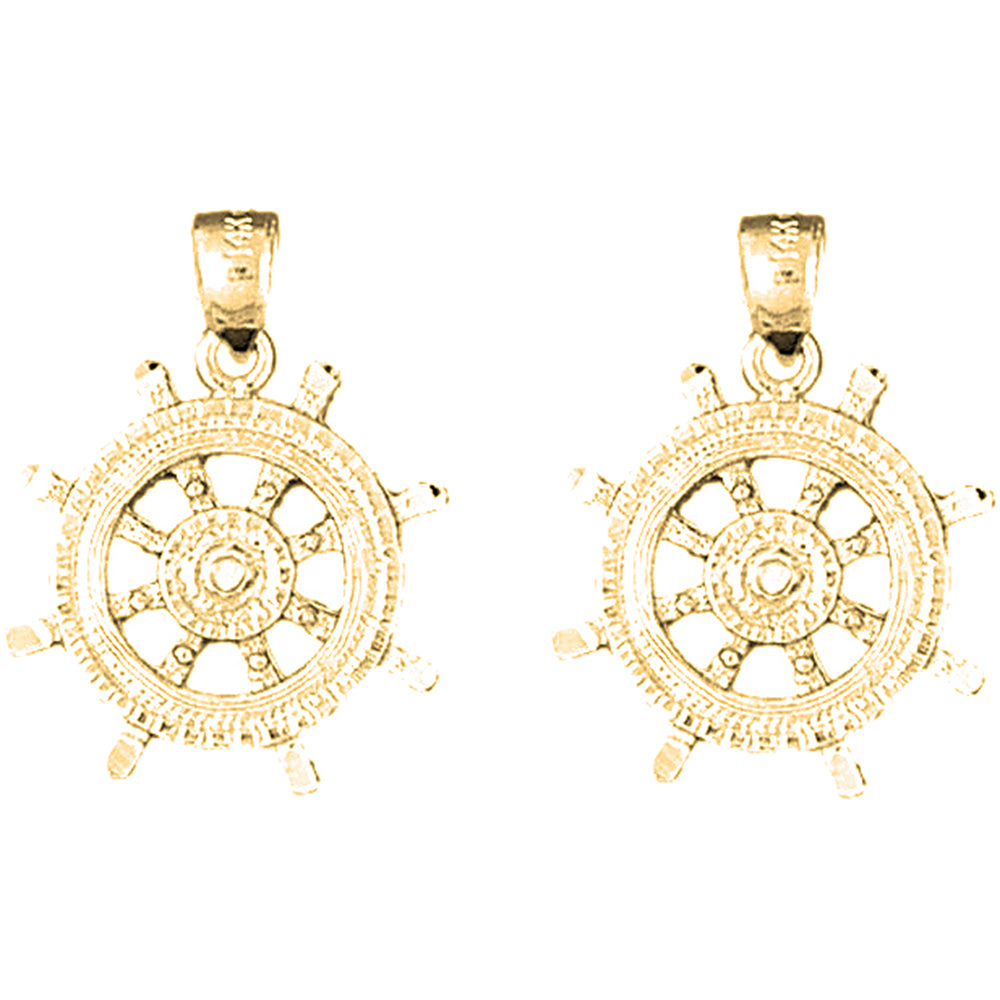 Yellow Gold-plated Silver 25mm Ships Wheel Earrings