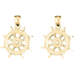 Yellow Gold-plated Silver 25mm Ships Wheel Earrings