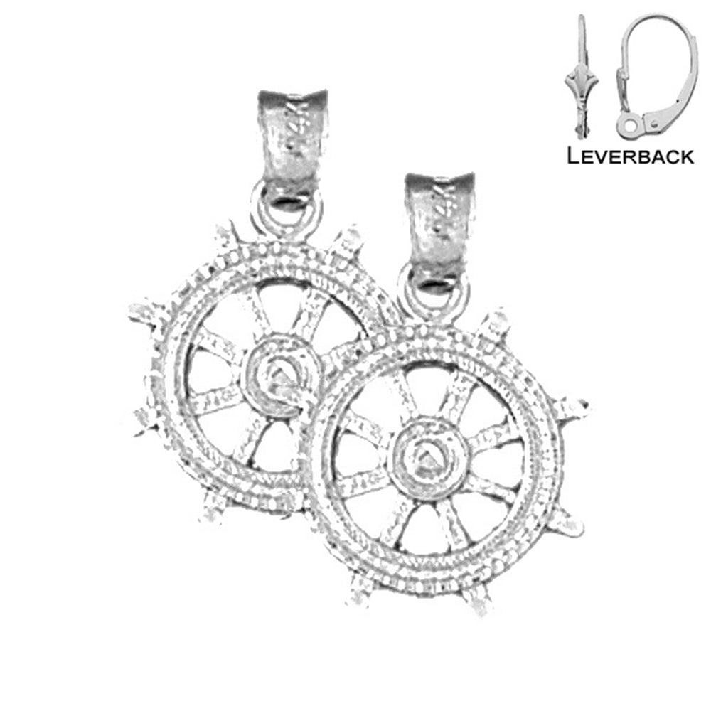 Sterling Silver 20mm Ships Wheel Earrings (White or Yellow Gold Plated)