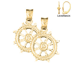 Sterling Silver 20mm Ships Wheel Earrings (White or Yellow Gold Plated)