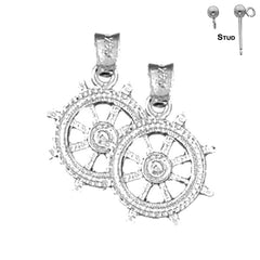 Sterling Silver 20mm Ships Wheel Earrings (White or Yellow Gold Plated)