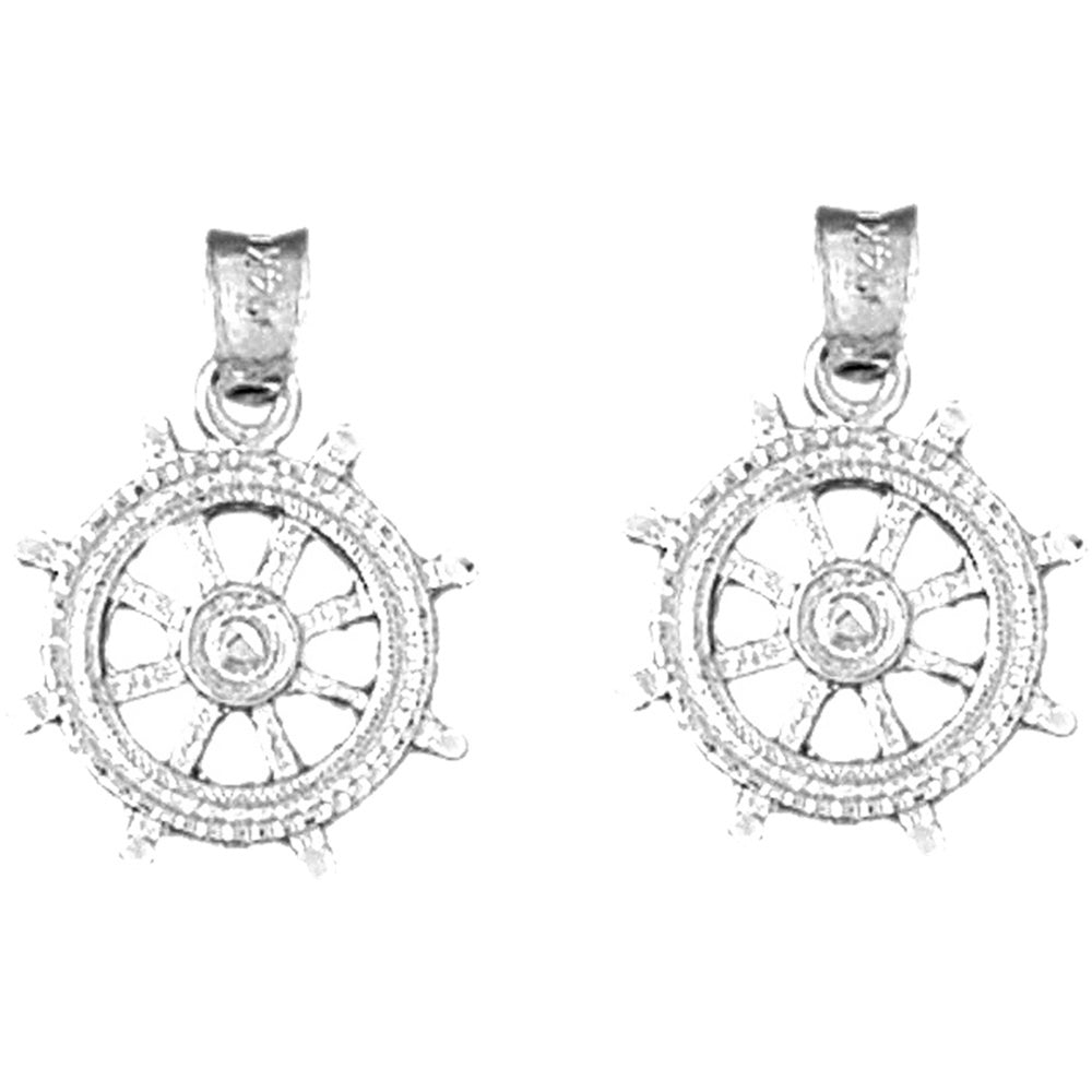 Sterling Silver 20mm Ships Wheel Earrings