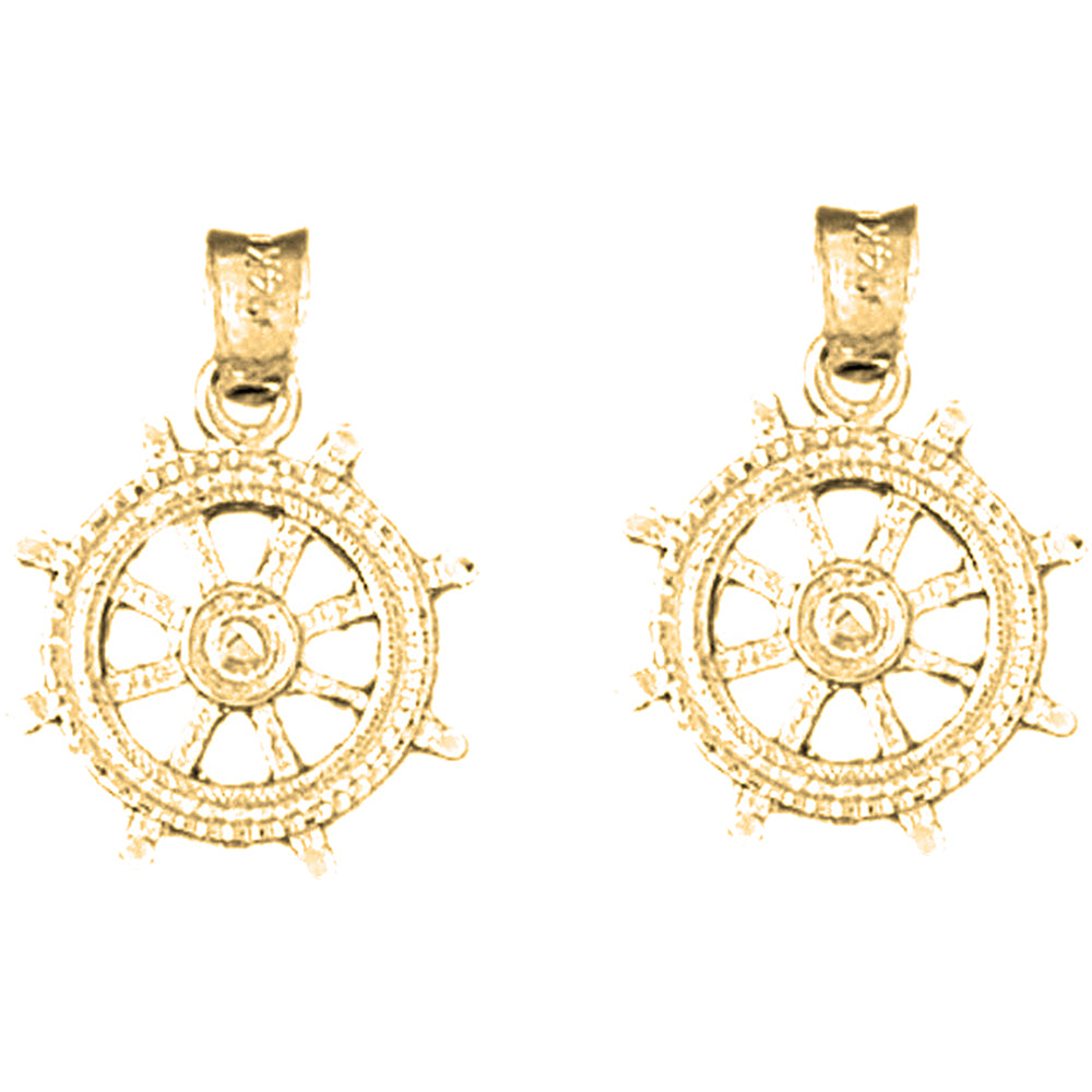 Yellow Gold-plated Silver 20mm Ships Wheel Earrings