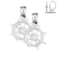 Sterling Silver 19mm Ships Wheel Earrings (White or Yellow Gold Plated)