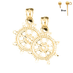 Sterling Silver 19mm Ships Wheel Earrings (White or Yellow Gold Plated)