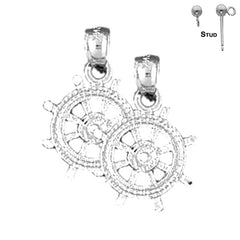 Sterling Silver 19mm Ships Wheel Earrings (White or Yellow Gold Plated)