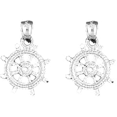 Sterling Silver 19mm Ships Wheel Earrings