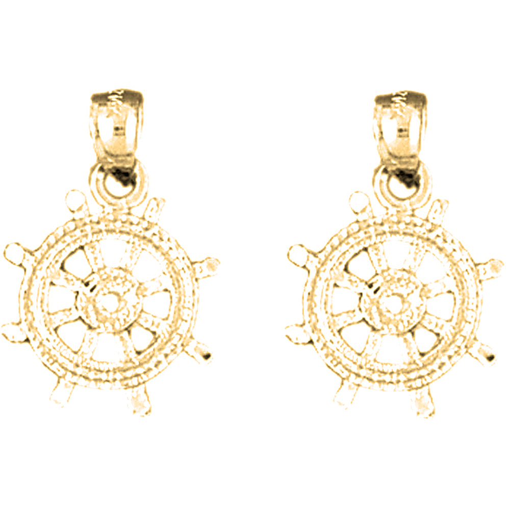 Yellow Gold-plated Silver 19mm Ships Wheel Earrings