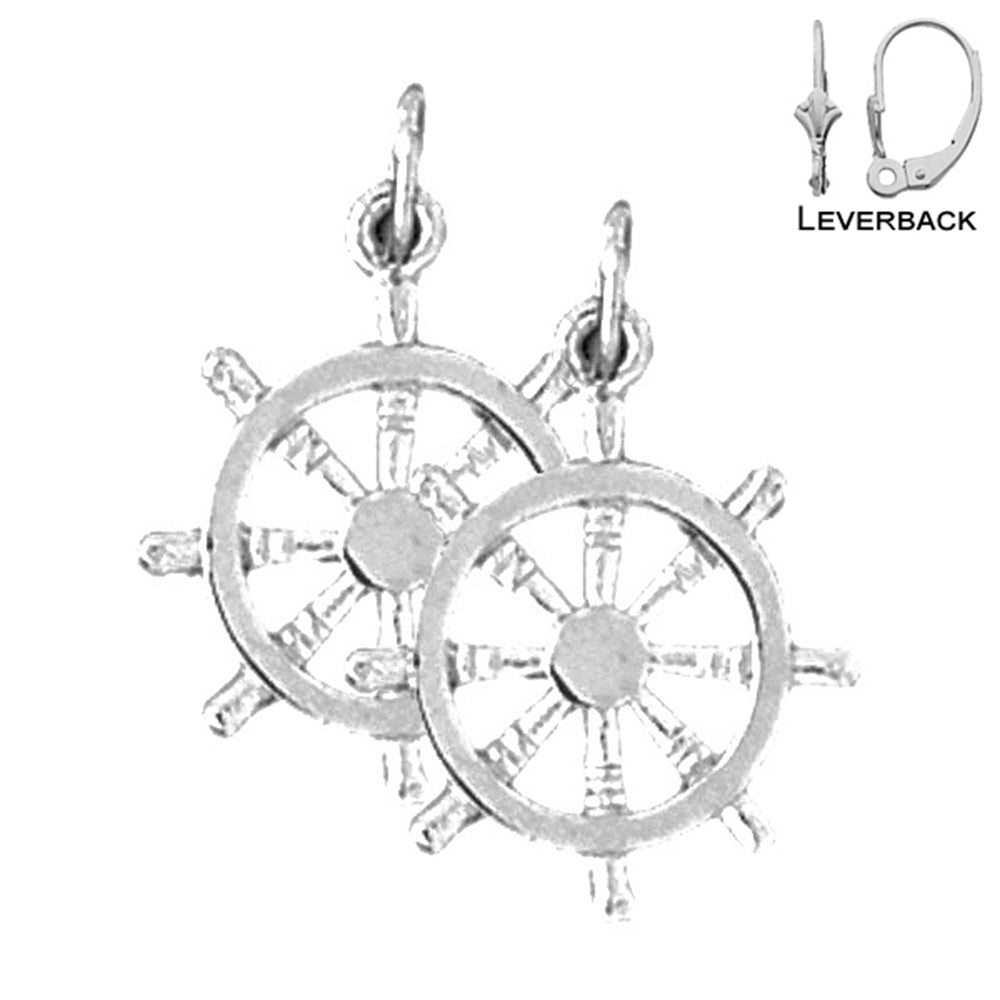 Sterling Silver 24mm Ships Wheel Earrings (White or Yellow Gold Plated)