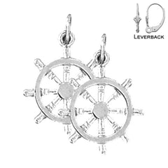 Sterling Silver 24mm Ships Wheel Earrings (White or Yellow Gold Plated)