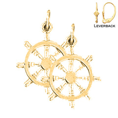 Sterling Silver 24mm Ships Wheel Earrings (White or Yellow Gold Plated)