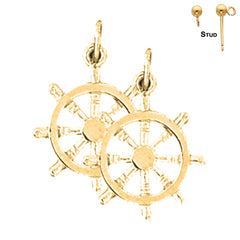 Sterling Silver 24mm Ships Wheel Earrings (White or Yellow Gold Plated)