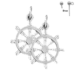 Sterling Silver 24mm Ships Wheel Earrings (White or Yellow Gold Plated)