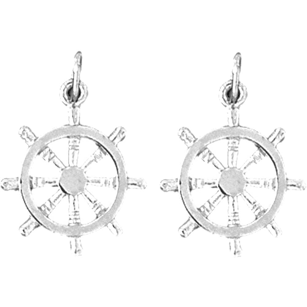 Sterling Silver 24mm Ships Wheel Earrings