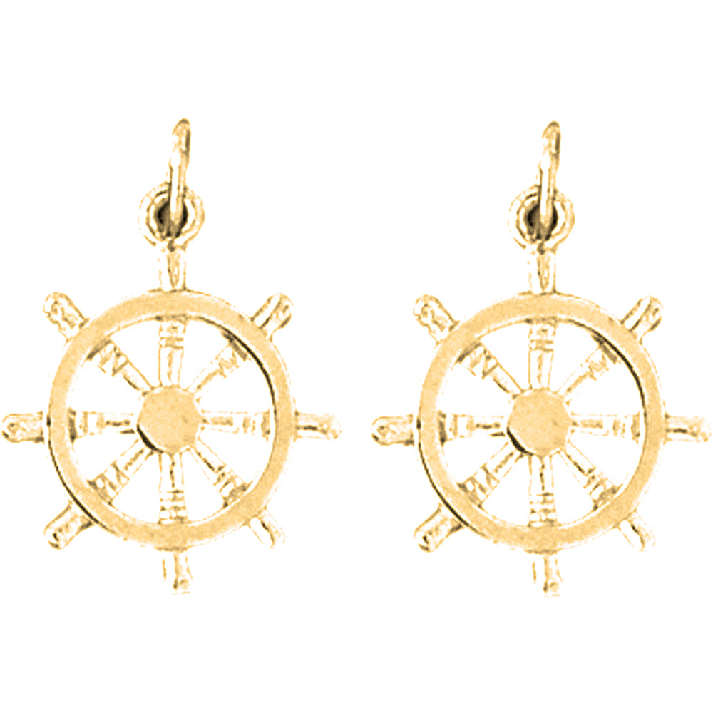Yellow Gold-plated Silver 24mm Ships Wheel Earrings