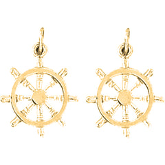 Yellow Gold-plated Silver 24mm Ships Wheel Earrings