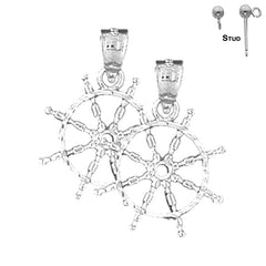 Sterling Silver 21mm Ships Wheel Earrings (White or Yellow Gold Plated)