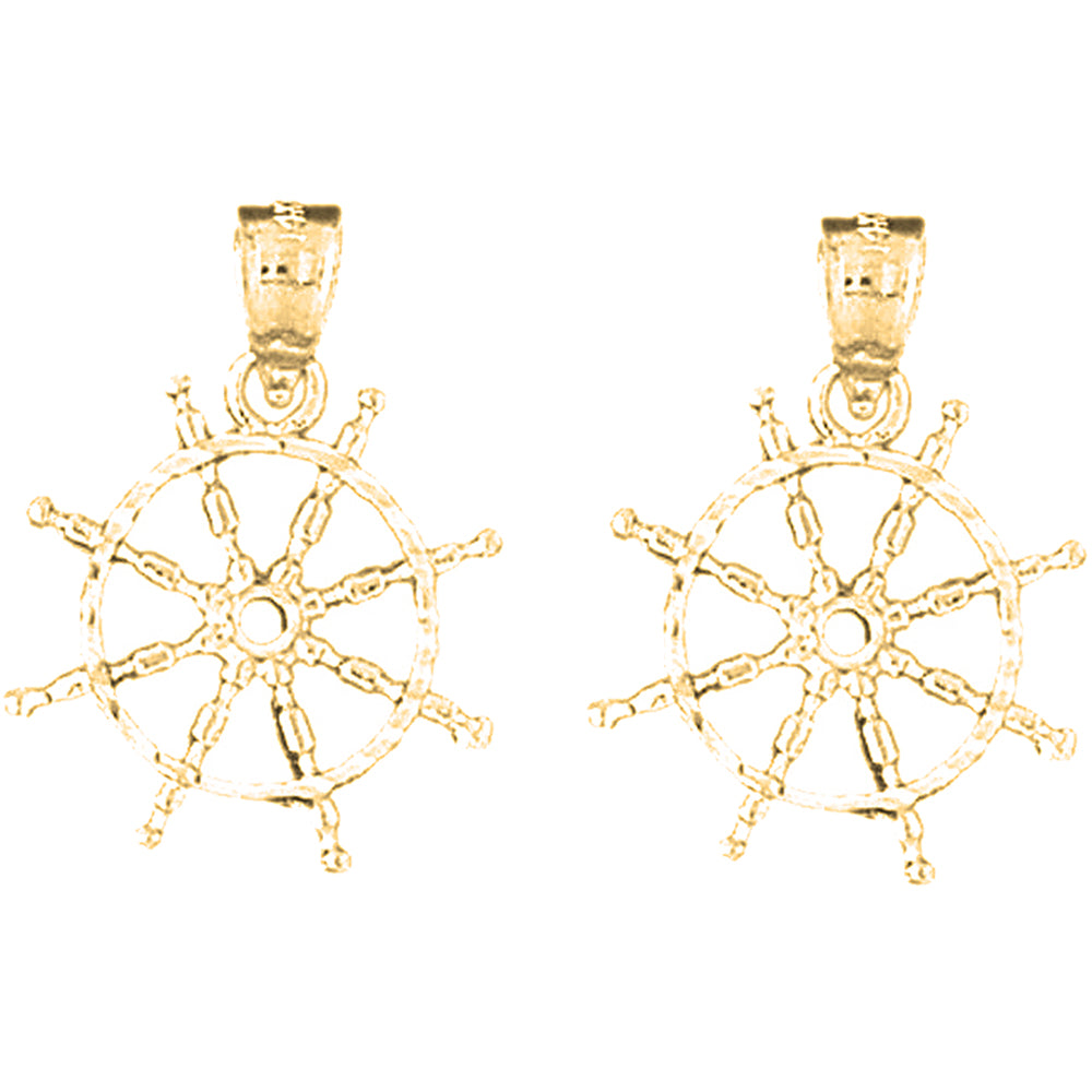 Yellow Gold-plated Silver 21mm Ships Wheel Earrings