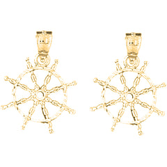Yellow Gold-plated Silver 21mm Ships Wheel Earrings
