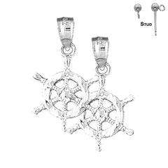 Sterling Silver 25mm Ships Wheel Earrings (White or Yellow Gold Plated)