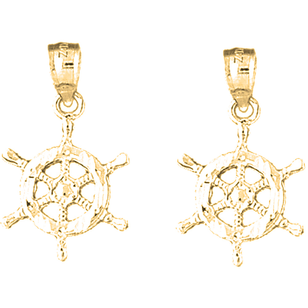 Yellow Gold-plated Silver 25mm Ships Wheel Earrings