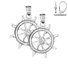 Sterling Silver 25mm Ships Wheel Earrings (White or Yellow Gold Plated)