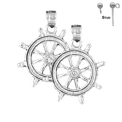 25 mm große Schiffssteuerrad-Ohrringe aus Sterlingsilber (weiß- oder gelbvergoldet)