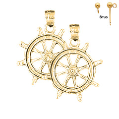 25 mm große Schiffssteuerrad-Ohrringe aus Sterlingsilber (weiß- oder gelbvergoldet)