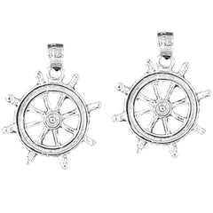 Sterling Silver 25mm Ships Wheel Earrings