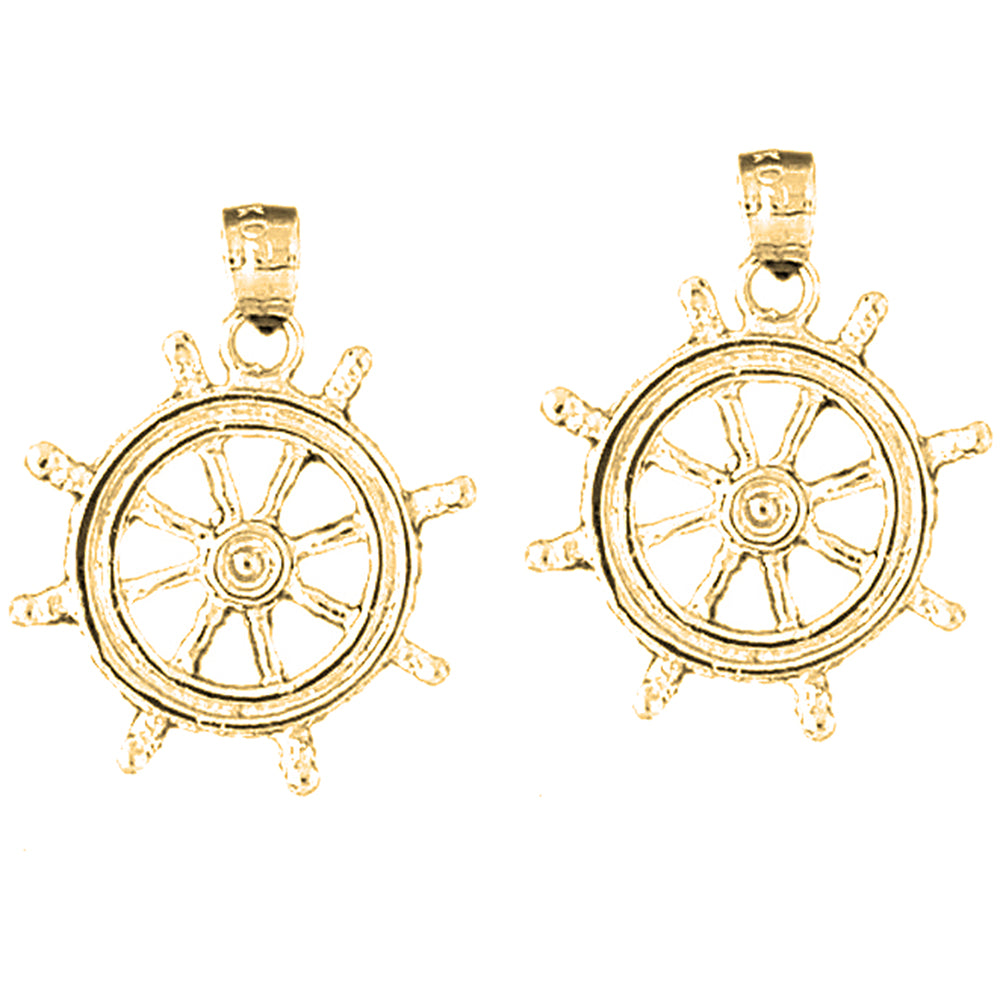Yellow Gold-plated Silver 25mm Ships Wheel Earrings