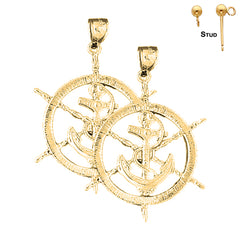 14K or 18K Gold Ships Wheel With Anchor Earrings