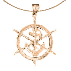 10K, 14K or 18K Gold Ships Wheel With Anchor Pendant