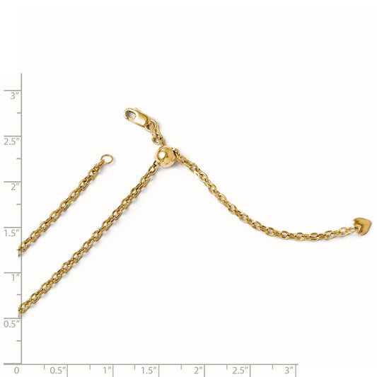 Cadena tipo cable semisólida ajustable de oro amarillo de 14 quilates con corte de diamante de 2,5 mm