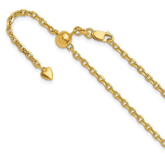 14K Yellow Gold Adjustable 2.5mm Semi-Solid Diamond-cut Cable Chain