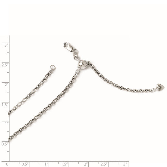 Cadena tipo cable semisólida ajustable de oro blanco de 14 quilates con corte de diamante de 2,5 mm
