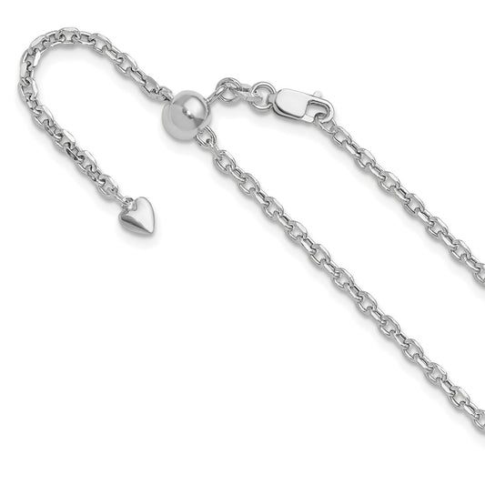 14K White Gold Adjustable 2.5mm Semi-Solid Diamond-cut Cable Chain