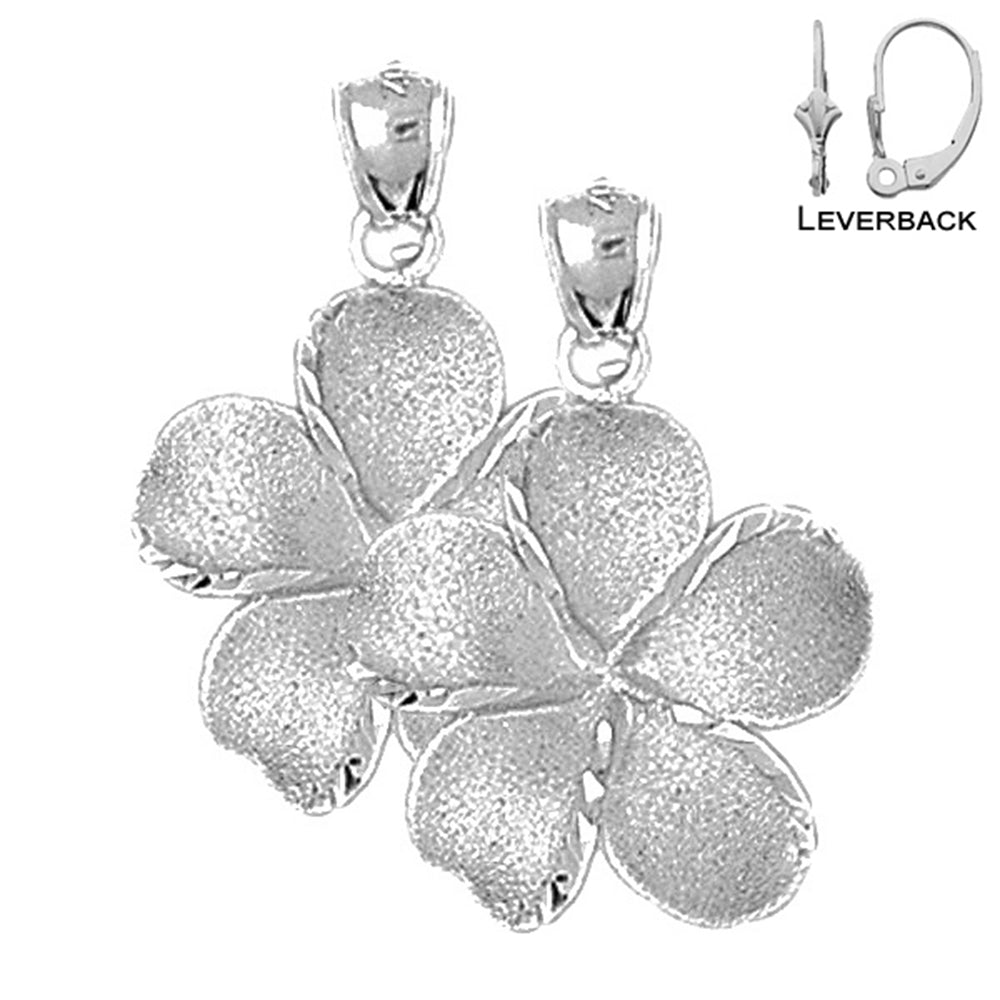 Sterling Silver 30mm Plumeria Flower Earrings (White or Yellow Gold Plated)