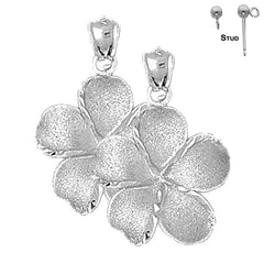 Sterling Silver 30mm Plumeria Flower Earrings (White or Yellow Gold Plated)