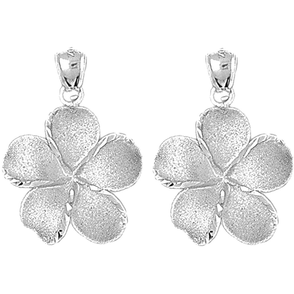 Sterling Silver 30mm Plumeria Flower Earrings