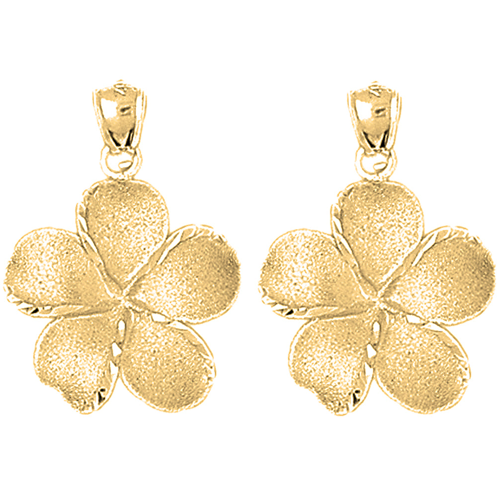 Yellow Gold-plated Silver 30mm Plumeria Flower Earrings