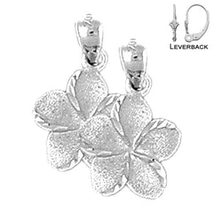 Sterling Silver 20mm Plumeria Flower Earrings (White or Yellow Gold Plated)