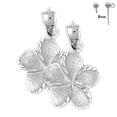 Sterling Silver 20mm Plumeria Flower Earrings (White or Yellow Gold Plated)