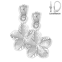 Sterling Silver 13mm Plumeria Flower Earrings (White or Yellow Gold Plated)