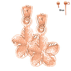 Pendientes de flor de plumeria de 13 mm de oro de 14 quilates o 18 quilates