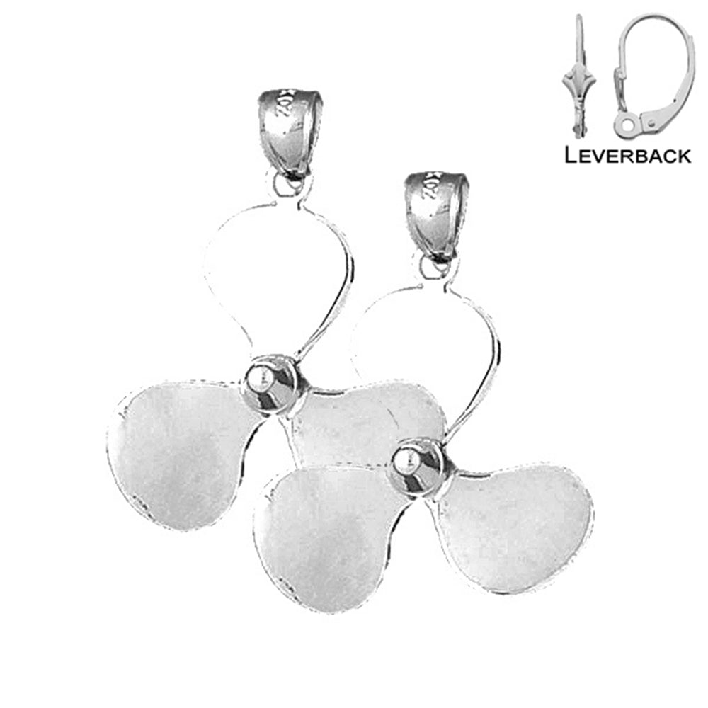 Sterling Silver 36mm Propeller Earrings (White or Yellow Gold Plated)