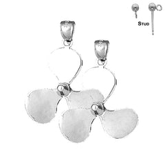 Sterling Silver 36mm Propeller Earrings (White or Yellow Gold Plated)