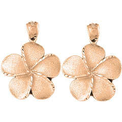 14K or 18K Gold 34mm Plumeria Flower Earrings