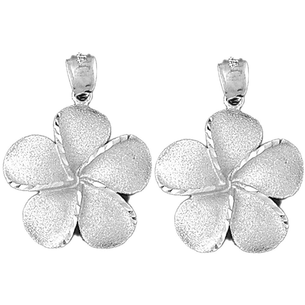 Sterling Silver 34mm Plumeria Flower Earrings