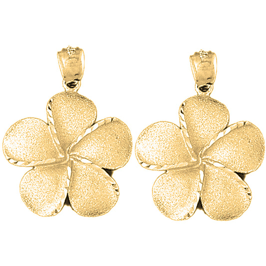 Yellow Gold-plated Silver 34mm Plumeria Flower Earrings