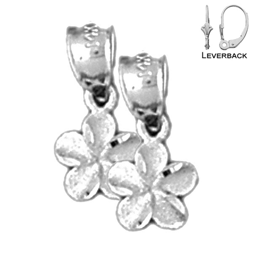 Sterling Silver 14mm Plumeria Flower Earrings (White or Yellow Gold Plated)